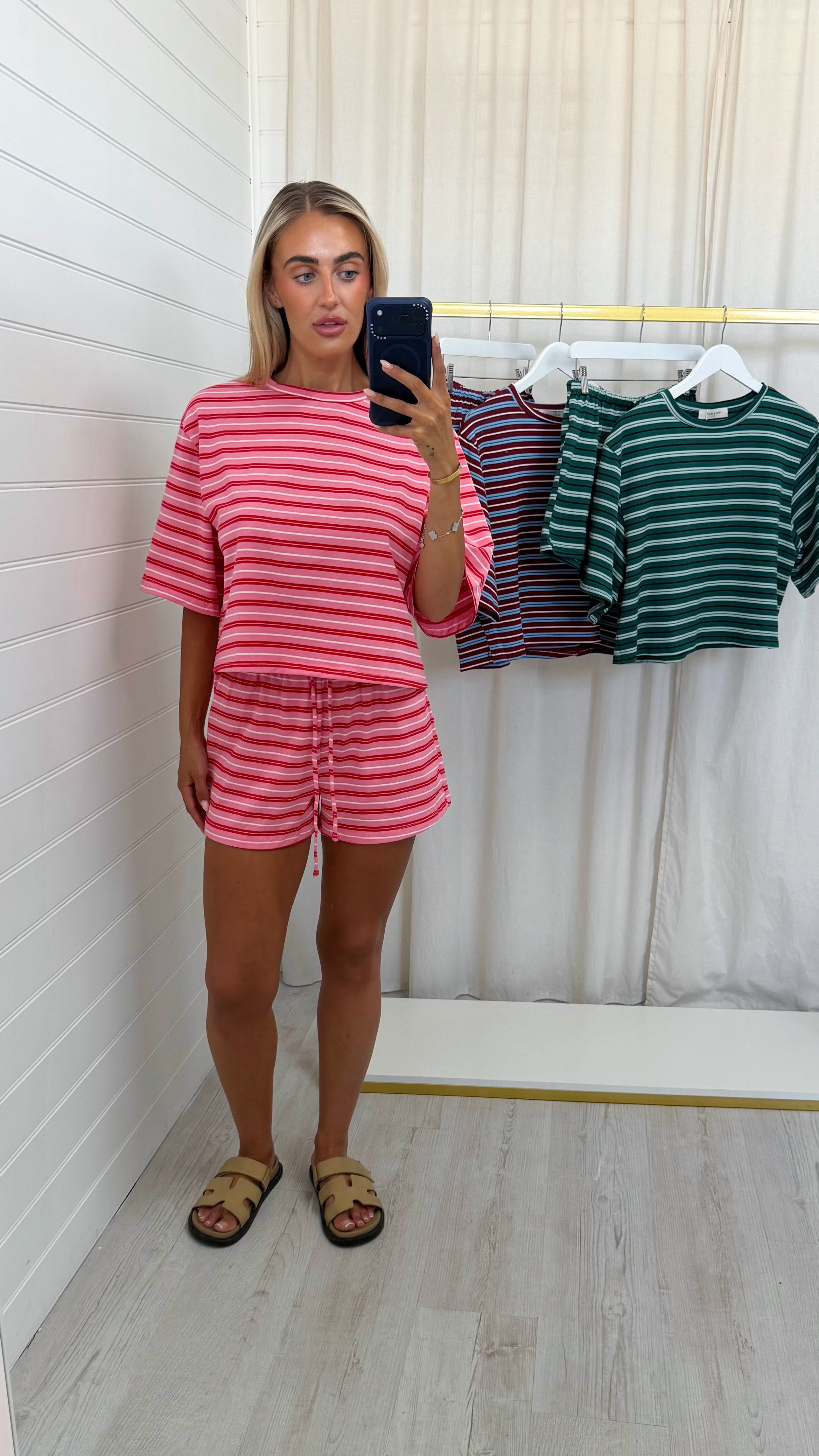 Stripey Cotton Crop Top and Shorts Co-Ord - CANDY PINK