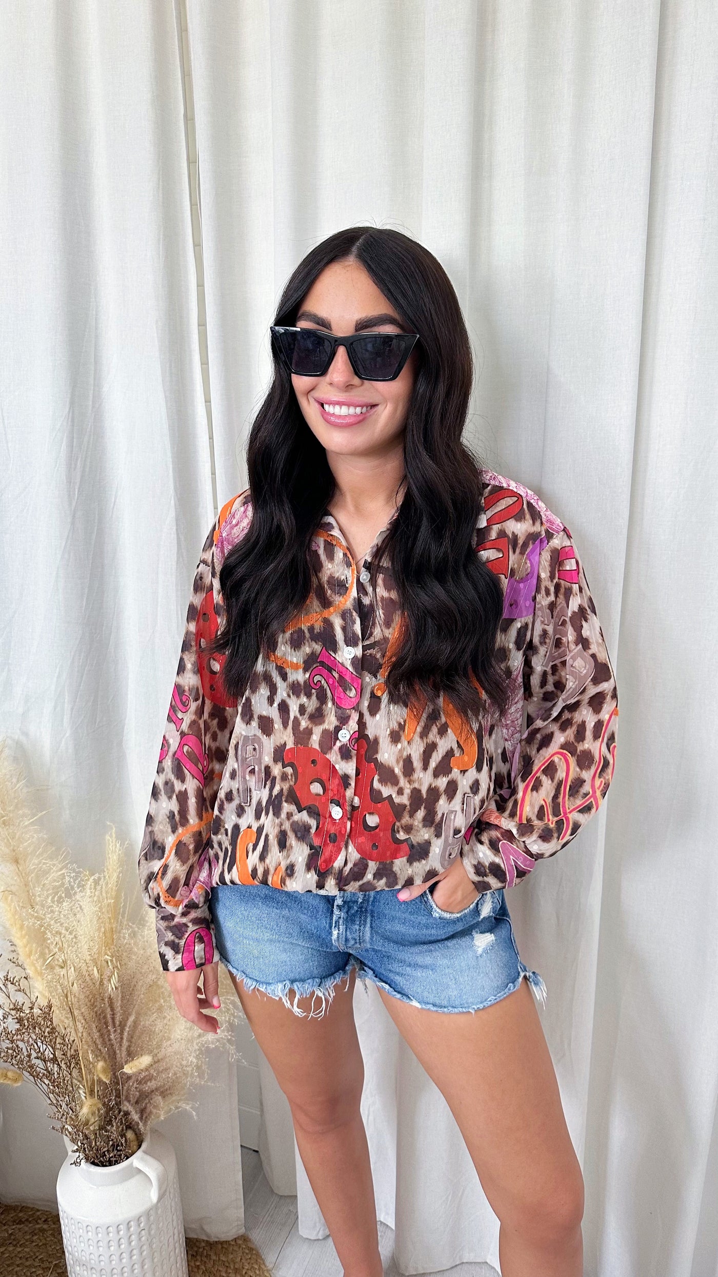 Leopard Print Graffiti Oversized Shirt