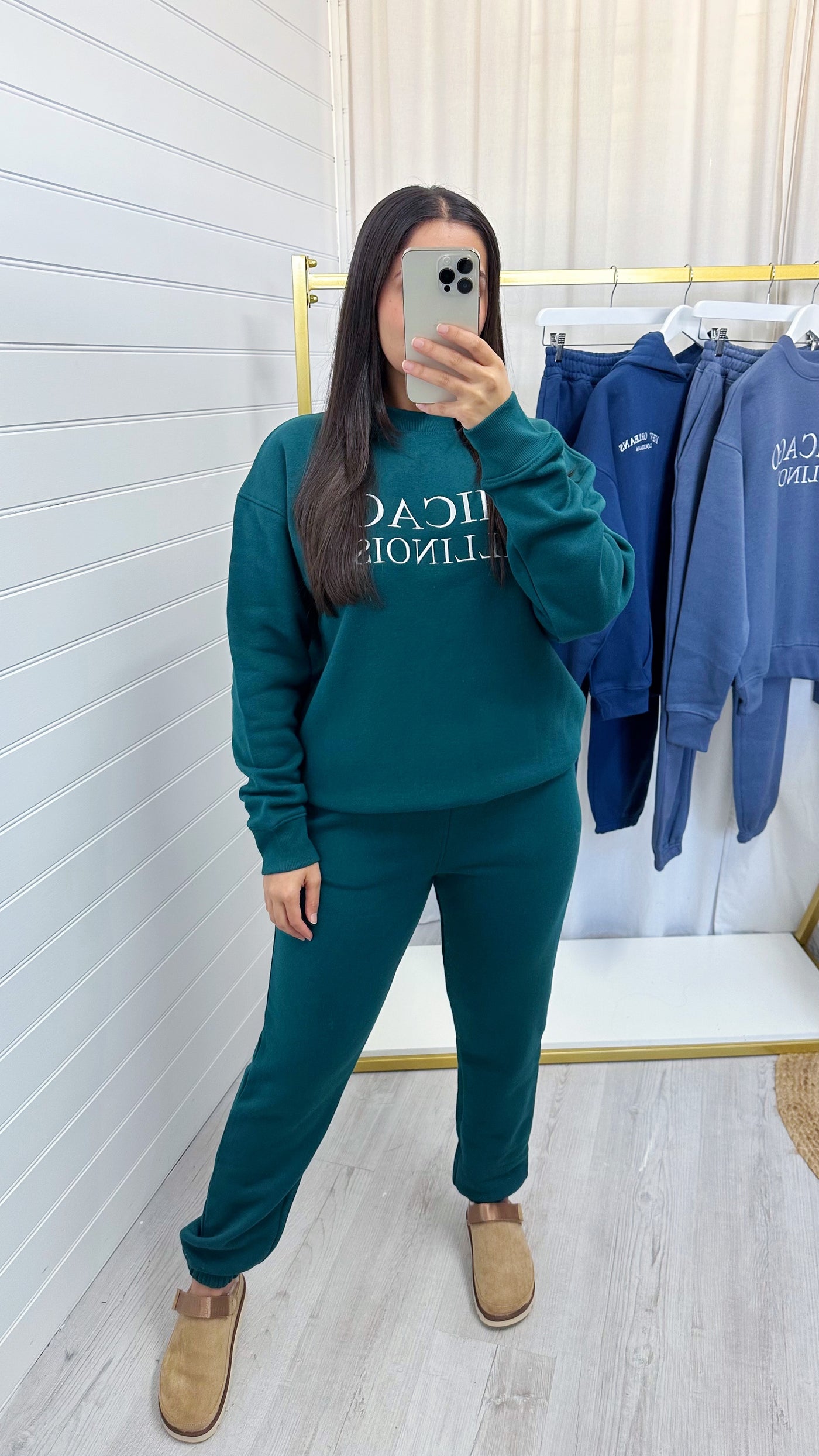 Chicago Embroidered Sweatshirt and Joggers Tracksuit - FOREST GREEN