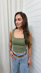 Basic Square Neck Vest Top - KHAKI