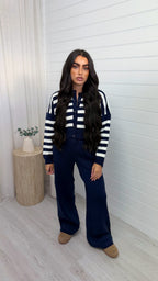 Stripe Knitted Cardigan and Trousers Co-Ord - NAVY