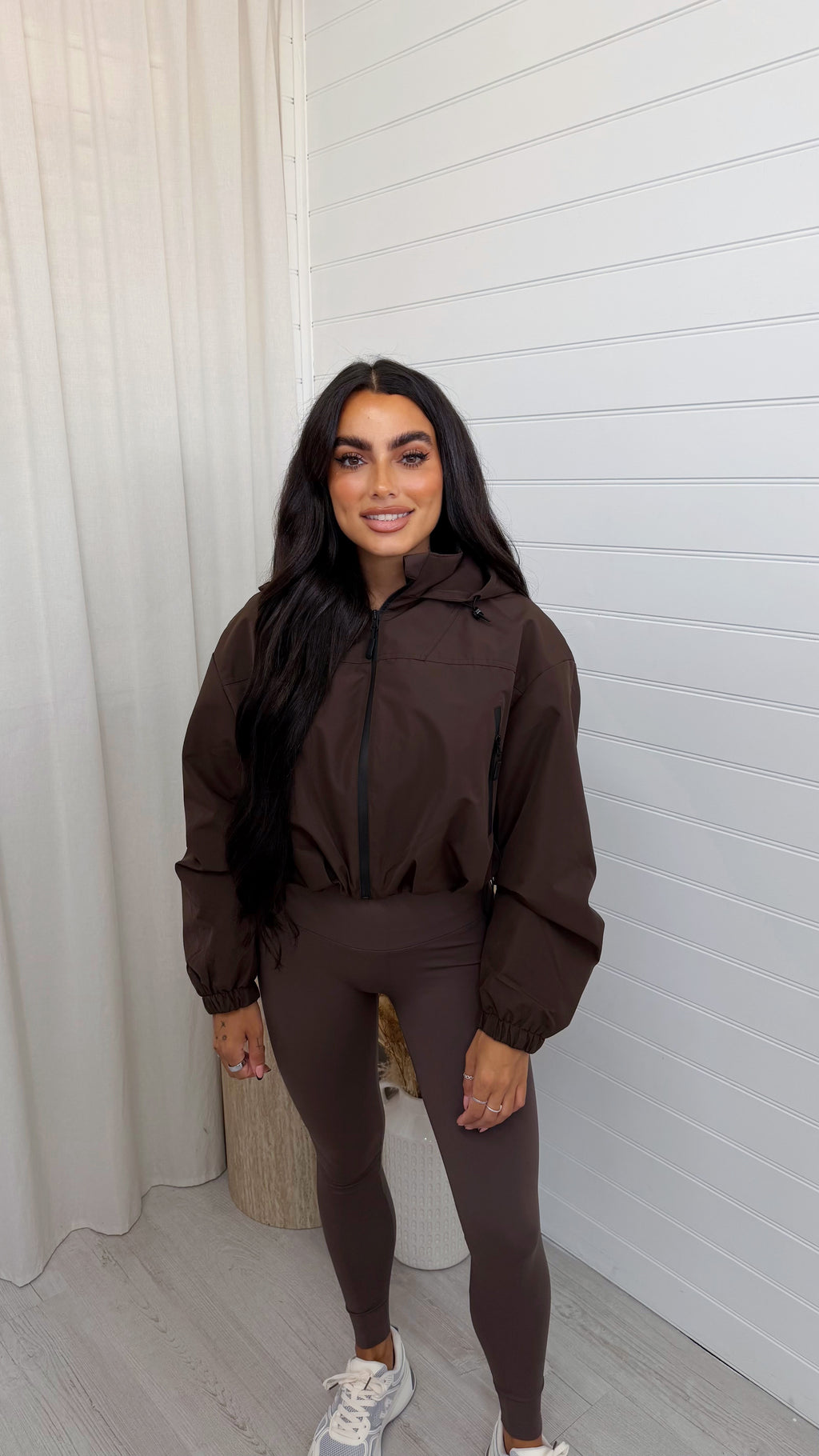 Cropped Athletic Bomber Jacket - BROWN