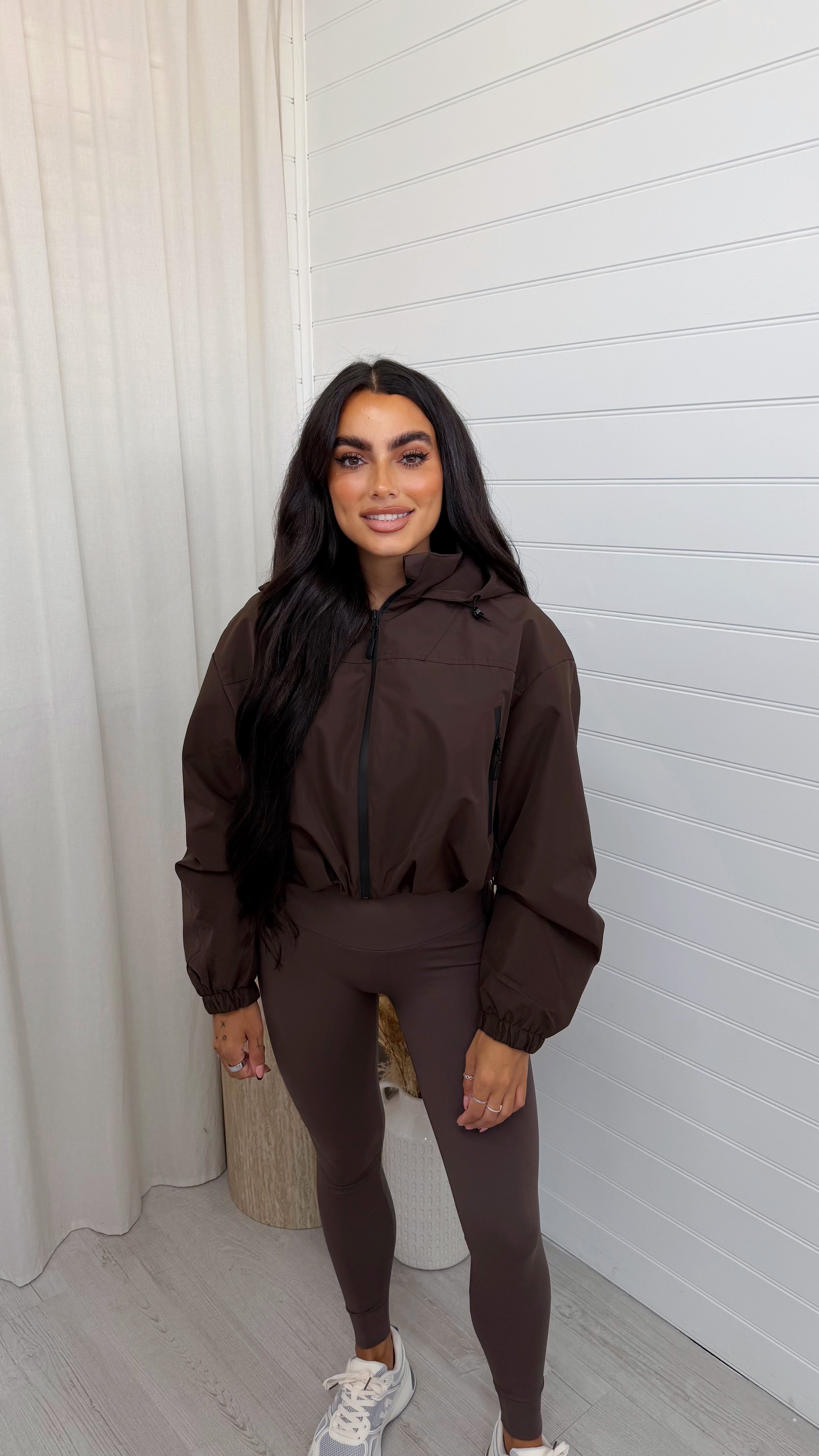 Cropped Athletic Bomber Jacket - BROWN
