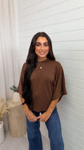 Box Sleeve Soft Cotton T-Shirt - BROWN