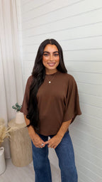 Box Sleeve Soft Cotton T-Shirt - BROWN