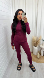 Body Sculpt Jacket and Leggings Gym Co-Ord - WINE