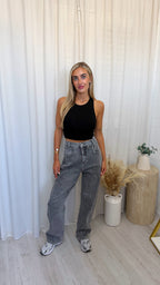 Barrel Fit High Waisted Jeans - ACID WASH GREY