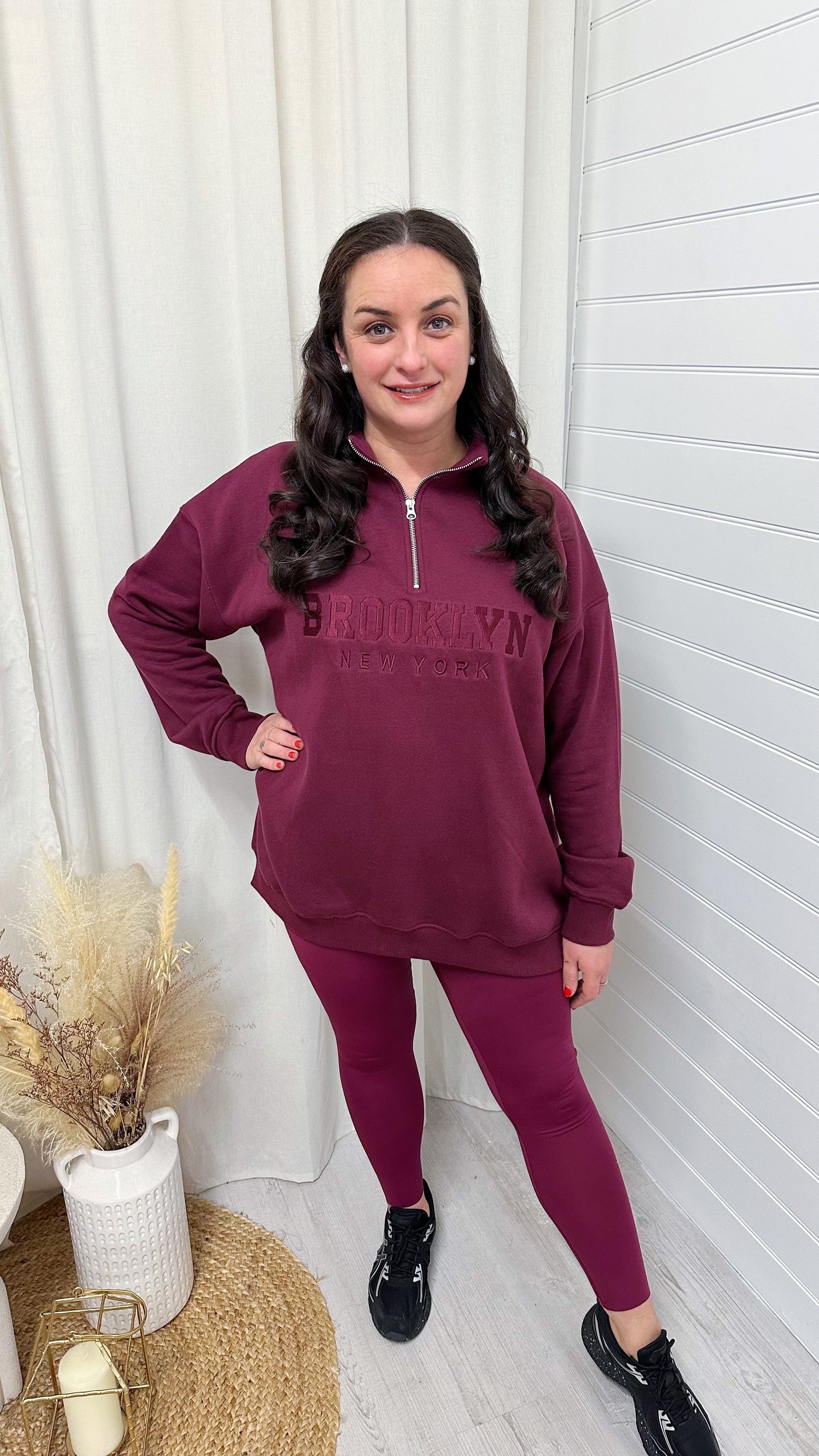 Brooklyn Half Zip Sweatshirt - WINE