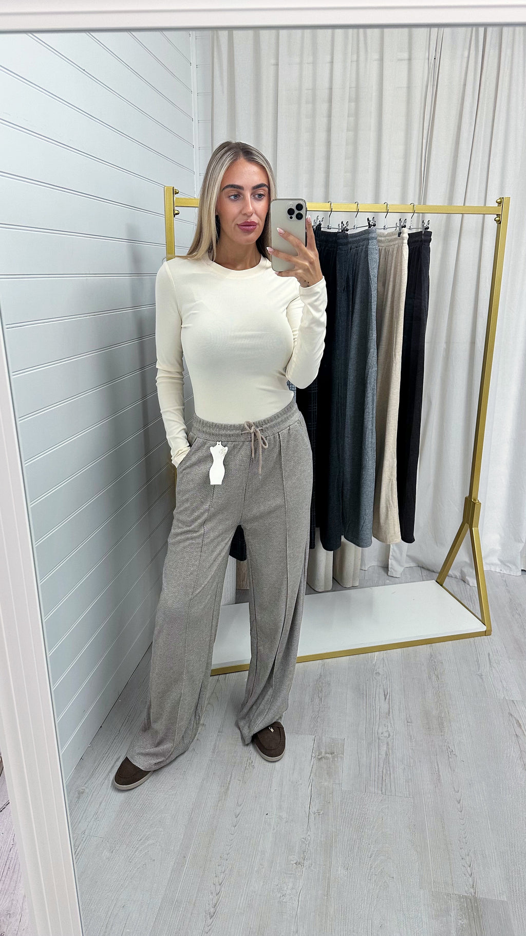 Textured Wide Leg Trousers - MOCHA