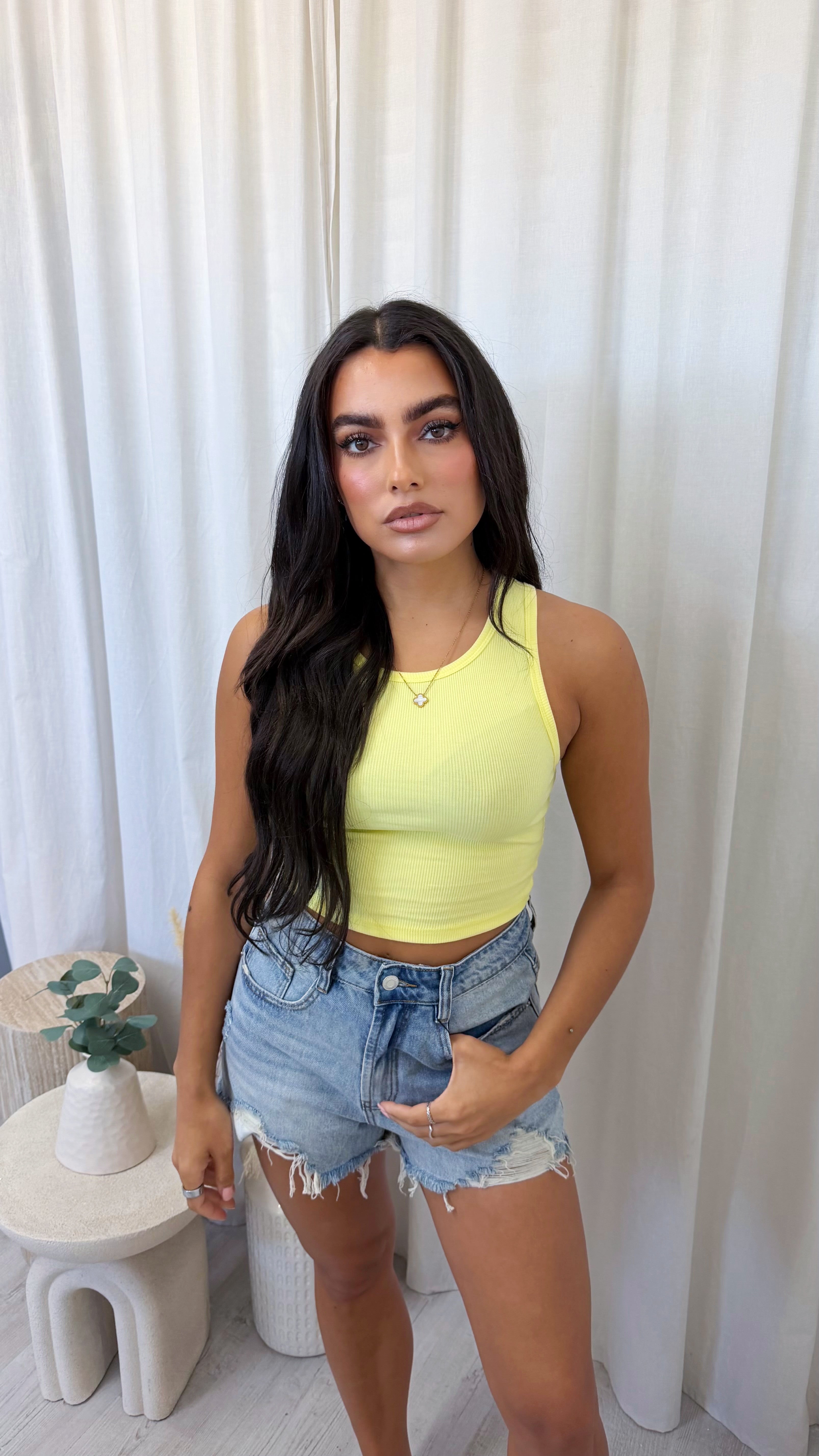 Ribbed Crop Vest Top - LEMON