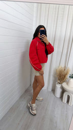 Piped Half Zip Windbreaker - RED