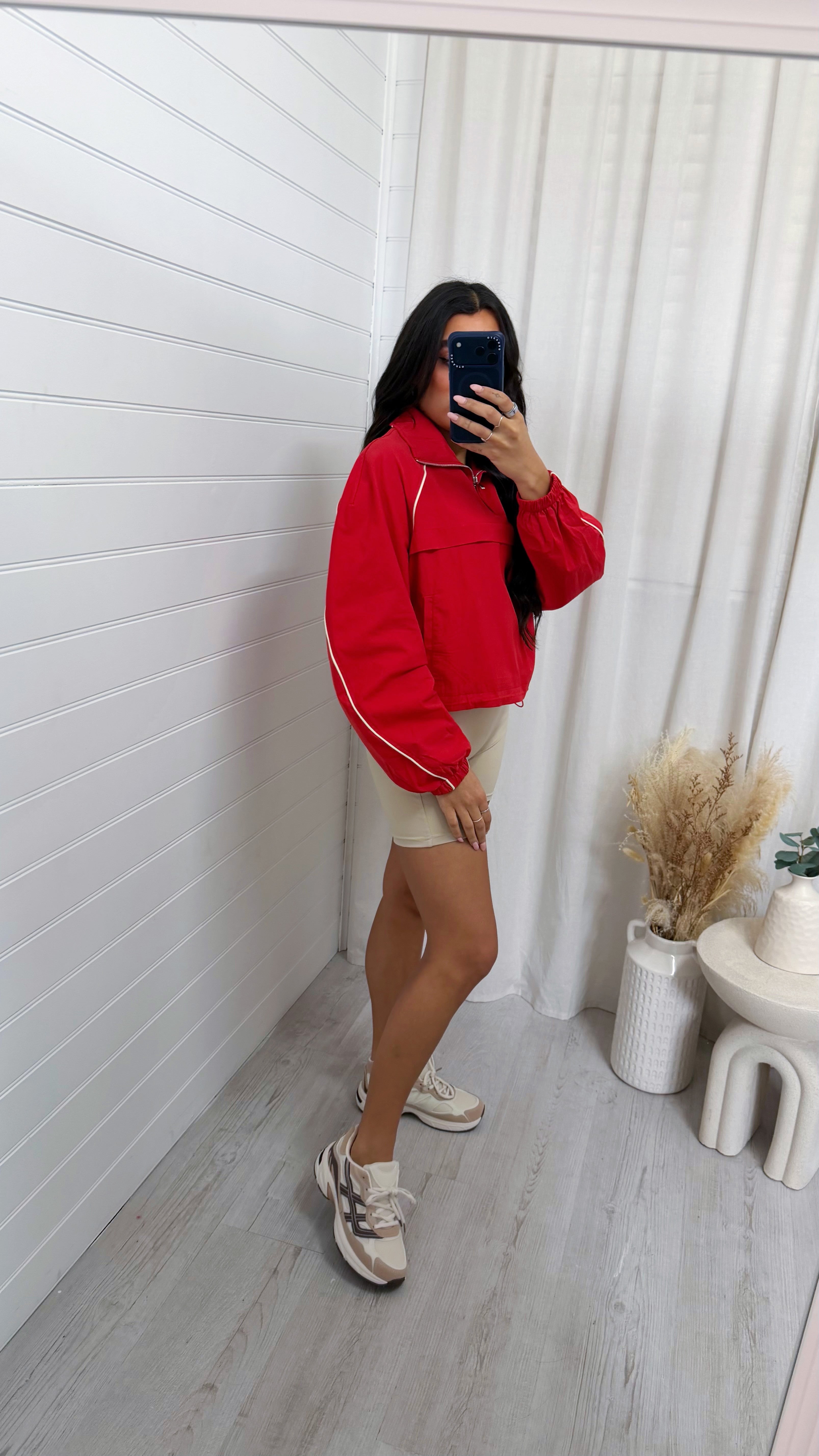 Piped Half Zip Windbreaker - RED