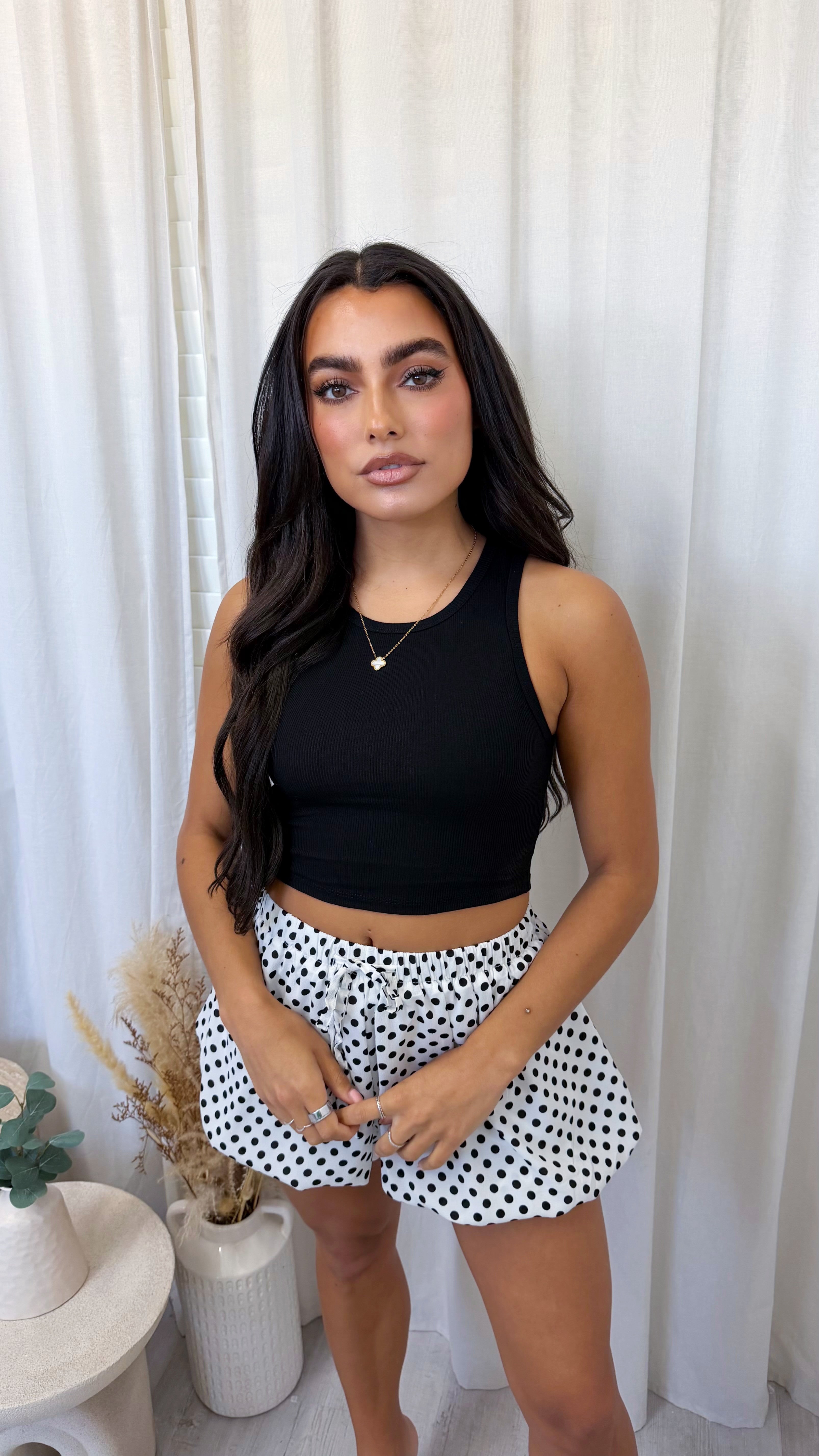 Ribbed Crop Vest Top - BLACK