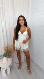 Lace Hem Satin Shorts - CREAM