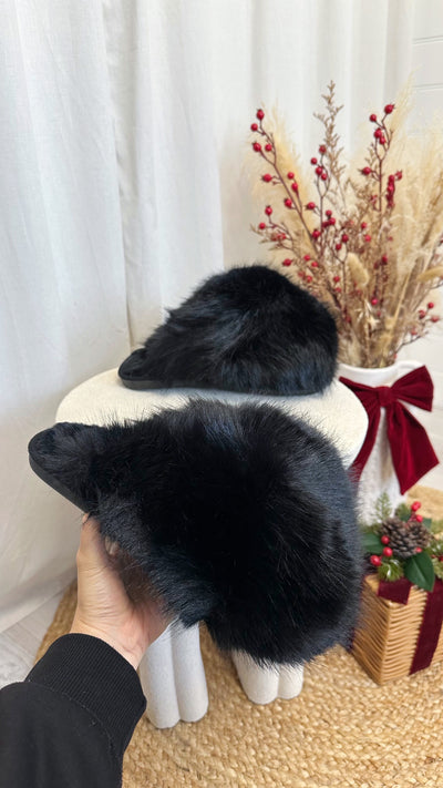 Mega Fluffy Faux Fur Slippers - BLACK