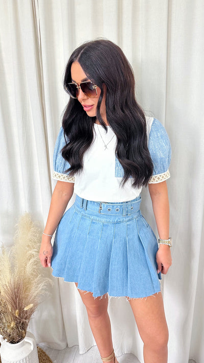 Pleated Denim Tennis Skirt - LIGHT DENIM