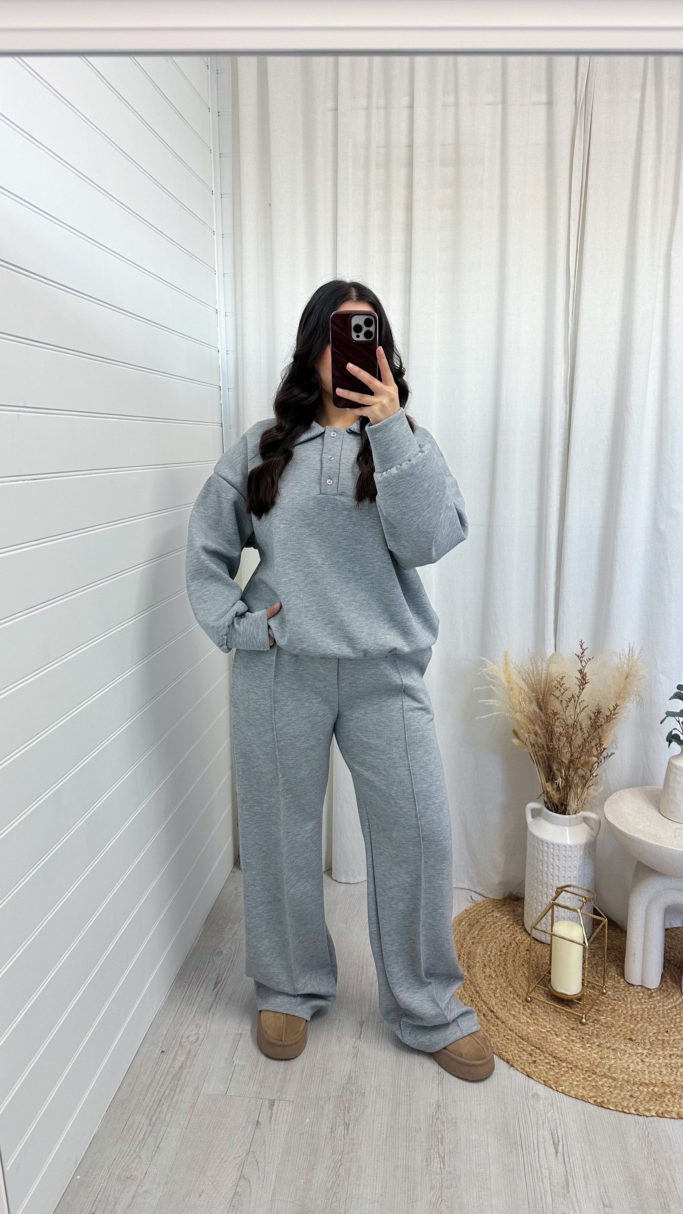 Collared Sweatshirt and Seam Front Joggers Co-Ord - GREY