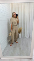 Gathered T-Shirt and Balloon Trousers Co-Ord - BEIGE