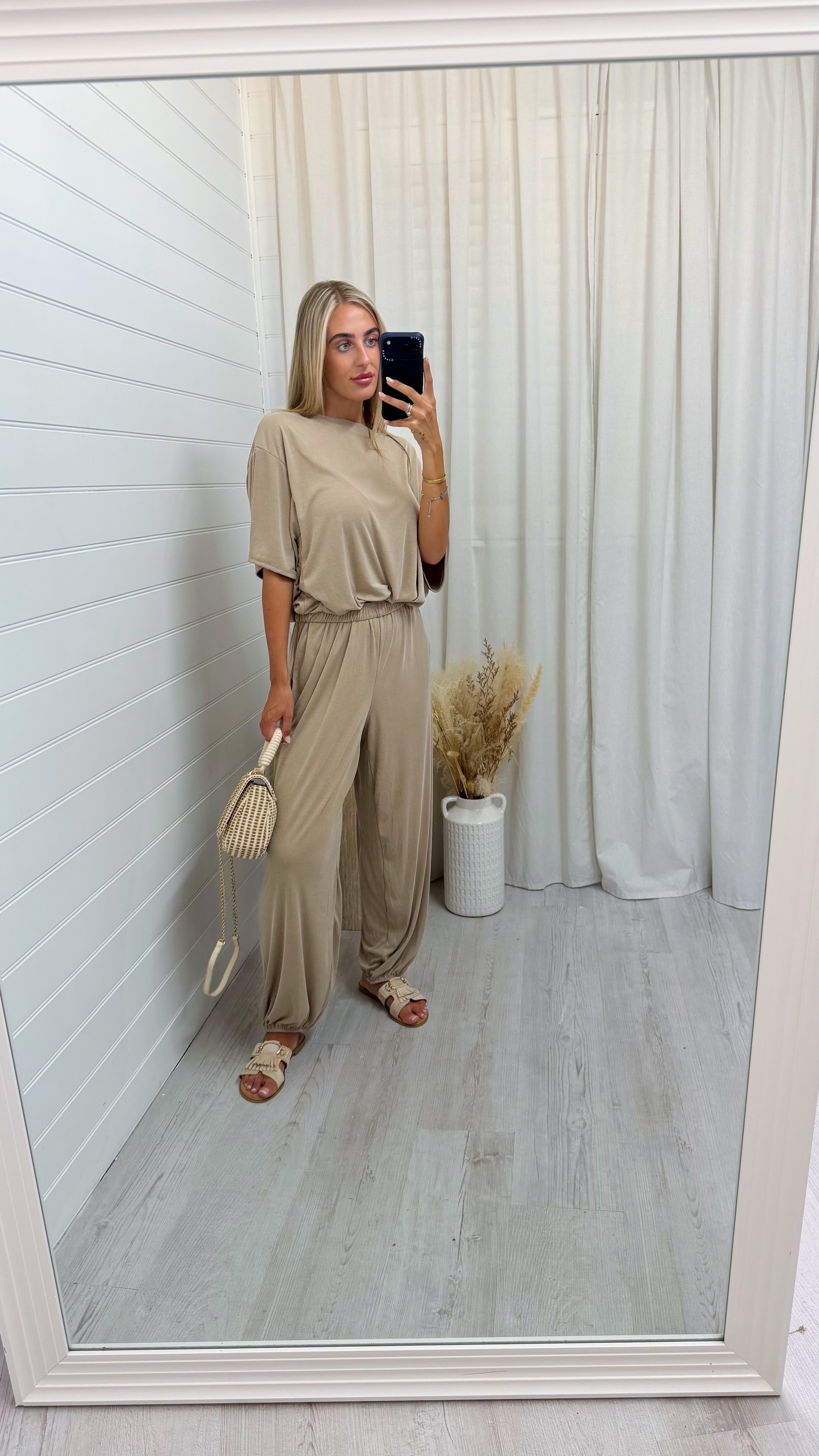Gathered T-Shirt and Balloon Trousers Co-Ord - BEIGE