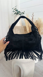 Suede Fringe Bag - BLACK