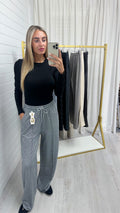 Textured Wide Leg Trousers - GREY