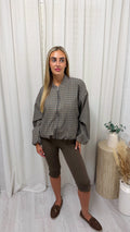 Checked Bomber Jacket - BROWN/BEIGE