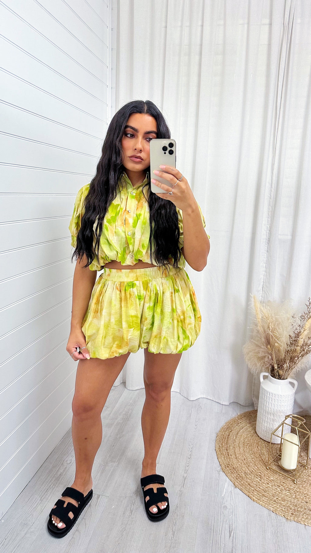 Tie Dye Puff Ball Top and Skort Co-Ord - LIME