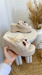 Chunky Platform Tassel Wedges - BEIGE