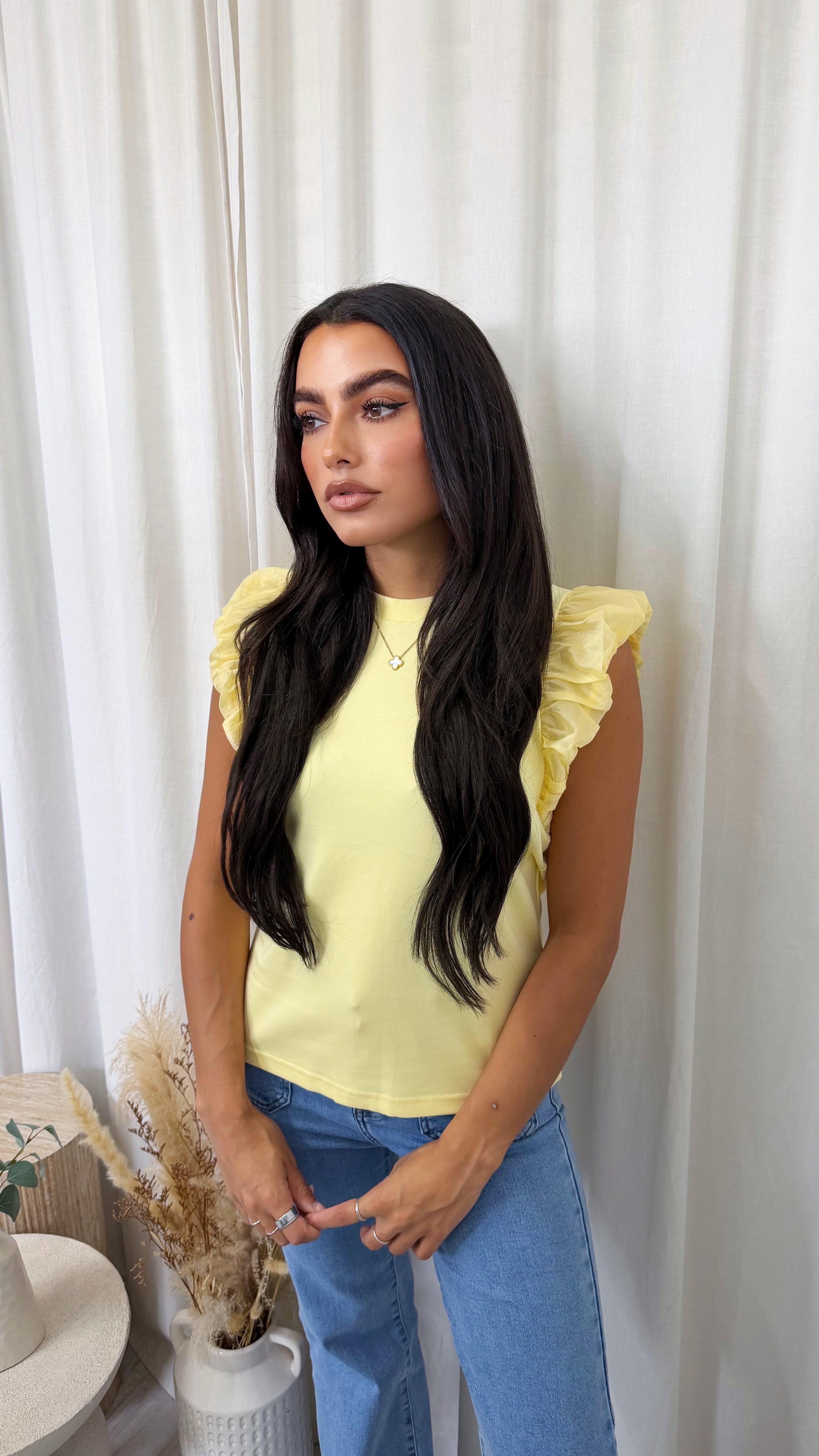 Tulle Sleeve Vest Top - LEMON