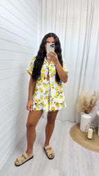 Lemon Print Shirt and Shorts Co-Ord - WHITE