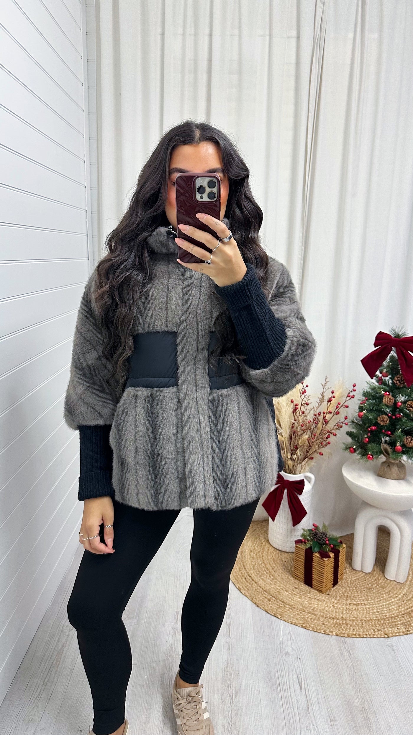 Faux Fur Padded Insert Jacket - BLACK