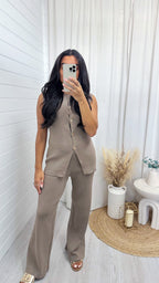 Fine Knit Gold Button Waistcoat and Trousers Co-Ord - MOCHA
