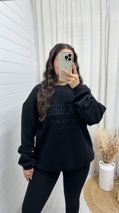 Los Angeles Embroidered Fleece Lined Sweatshirt - BLACK