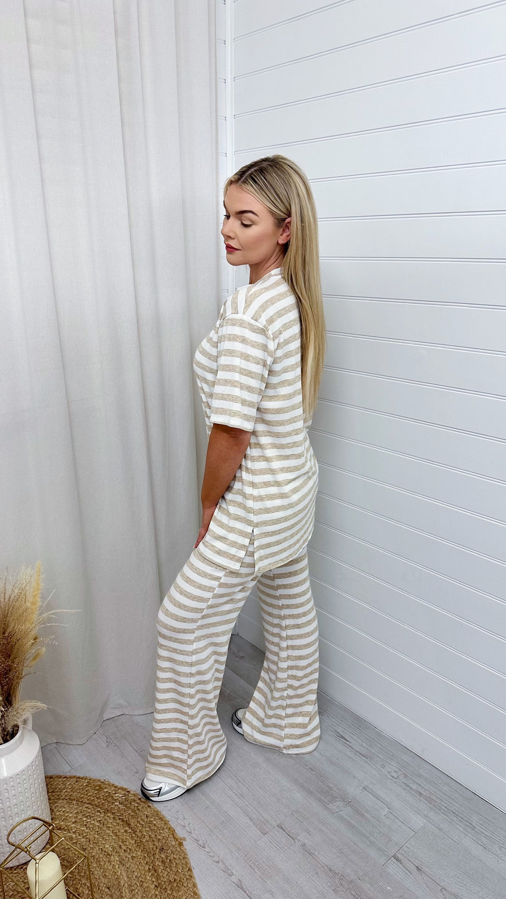 PLUS Soft Premium Ribbed T-Shirt and Straight Leg Trousers Co-Ord - BEIGE