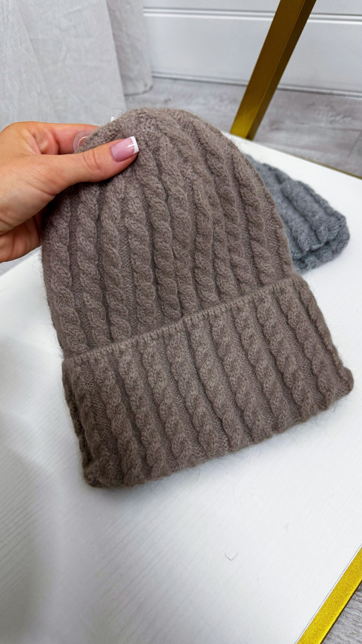 Cable Knit Fleece Lined Hat - TAUPE