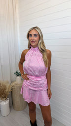 Bandana Print Halter Neck Top and Skirt Co-Ord - PINK