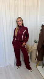 Contrast Stripe Jacket and Joggers Tracksuit - WINE