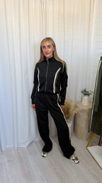 Contrast Stripe Jacket and Joggers Tracksuit - BLACK