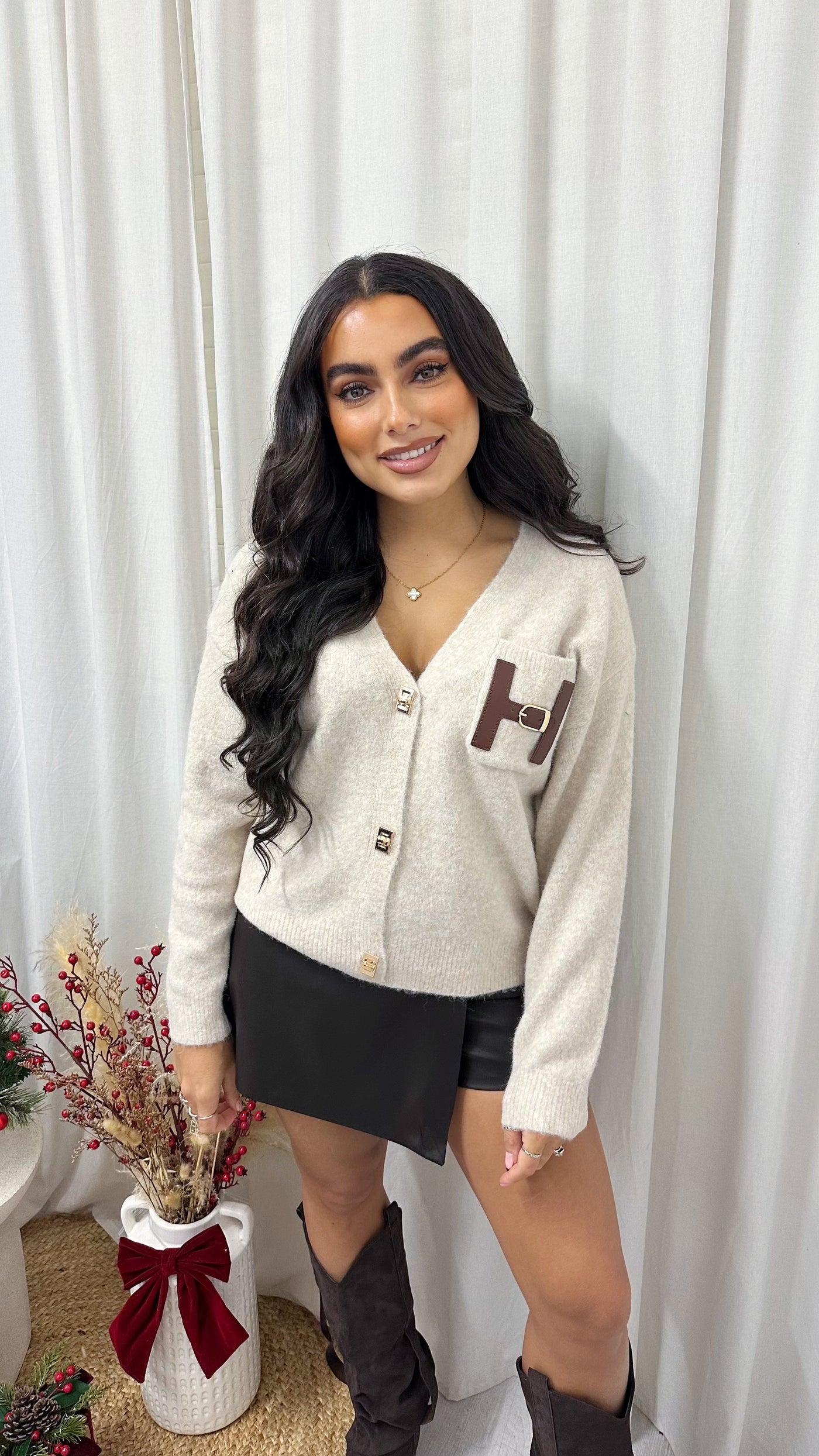 Buckle Pocket Soft Woollen Cardigan - CREAM