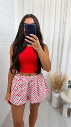 Polka Dot Puff Ball Shorts - WHITE/RED