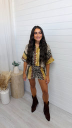 Reptile Print Crop Shirt and Shorts Co-Ord - MUSTARD