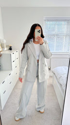 Side Stripe Tailored Tweed Blazer and Trousers Co-Ord - GREY