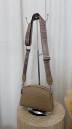 Double Zip Dome Cross Body Bag - BEIGE