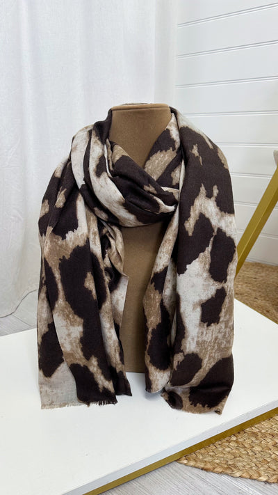 ISLA Animal Print Soft Touch Scarf - BROWN