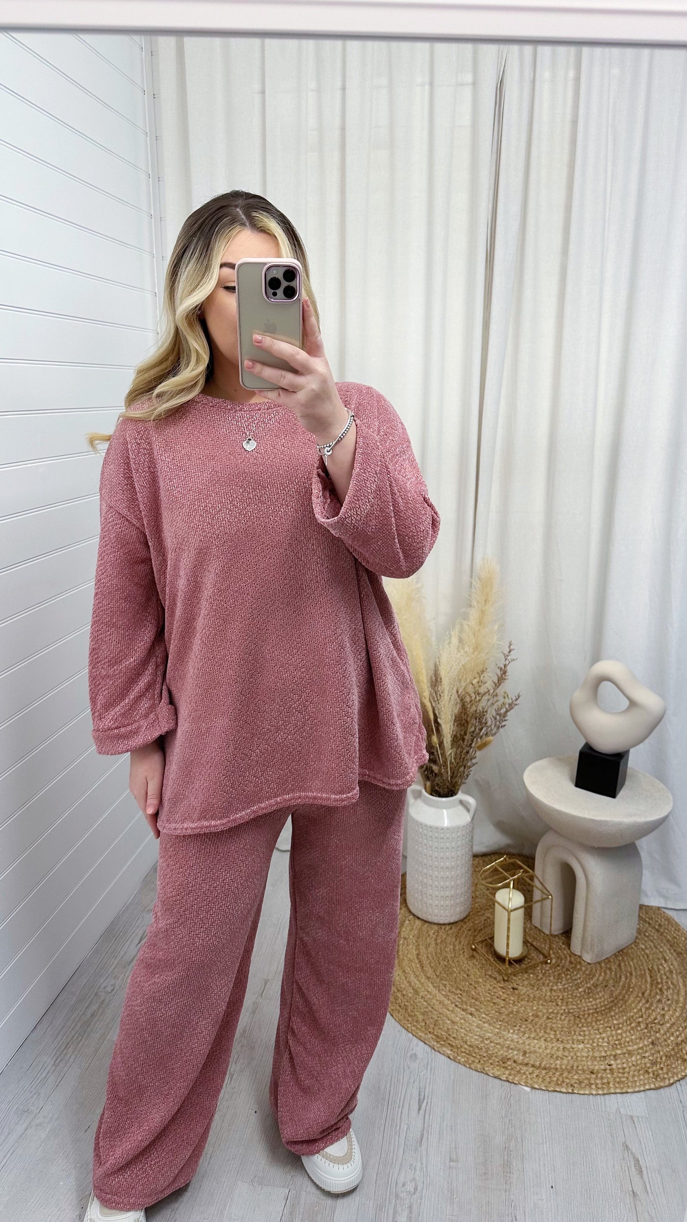 PLUS Velvet Top and Trouser Lounge Set - PINK