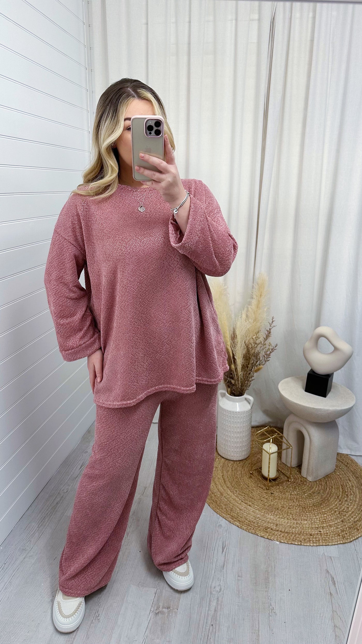 PLUS Velvet Top and Trouser Lounge Set - PINK