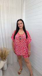 PLUS Leopard Print Cheesecloth Top and Shorts Co-Ord - PINK