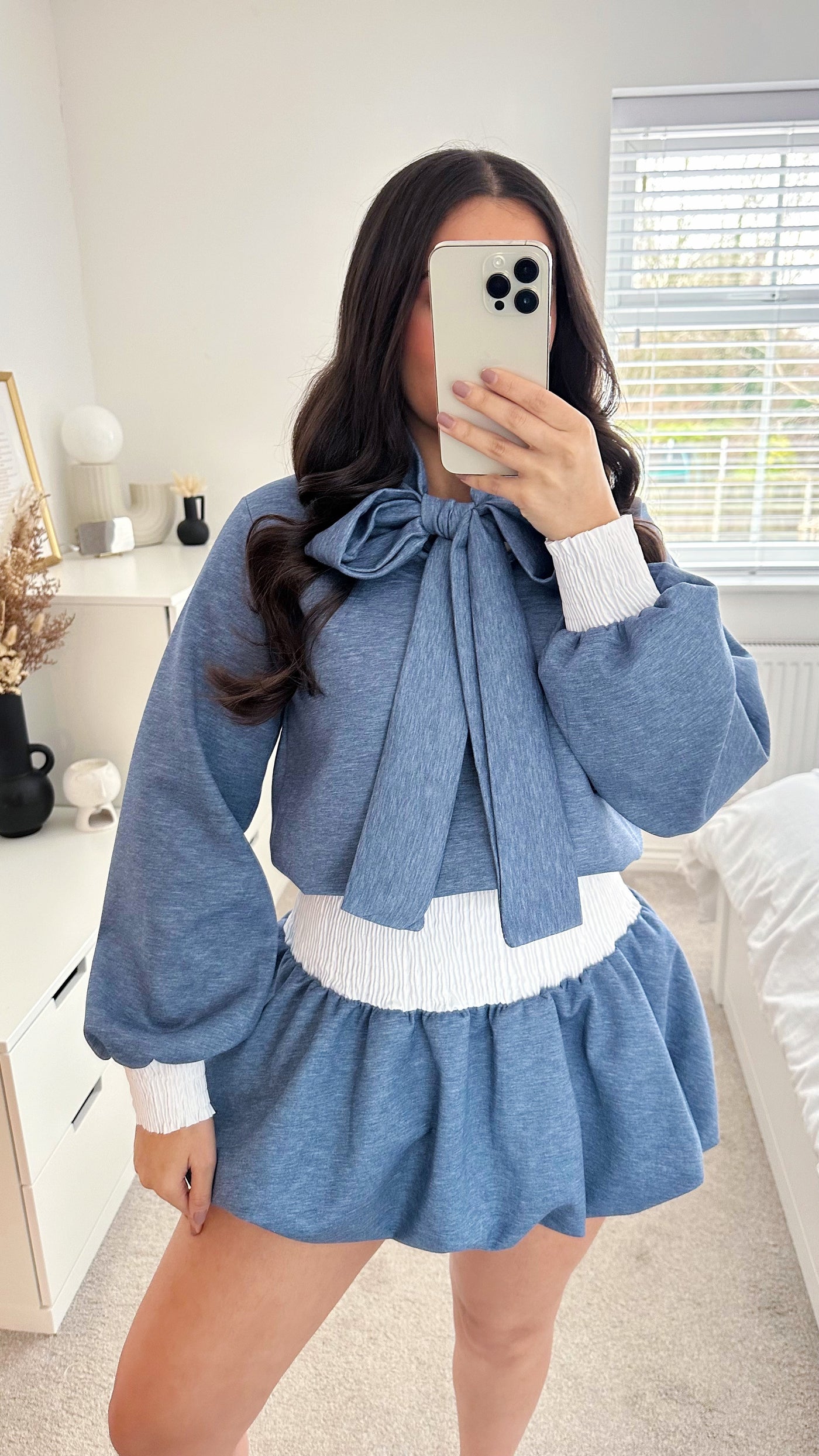 Bow Tie Puff Ball Co-Ord - DENIM BLUE