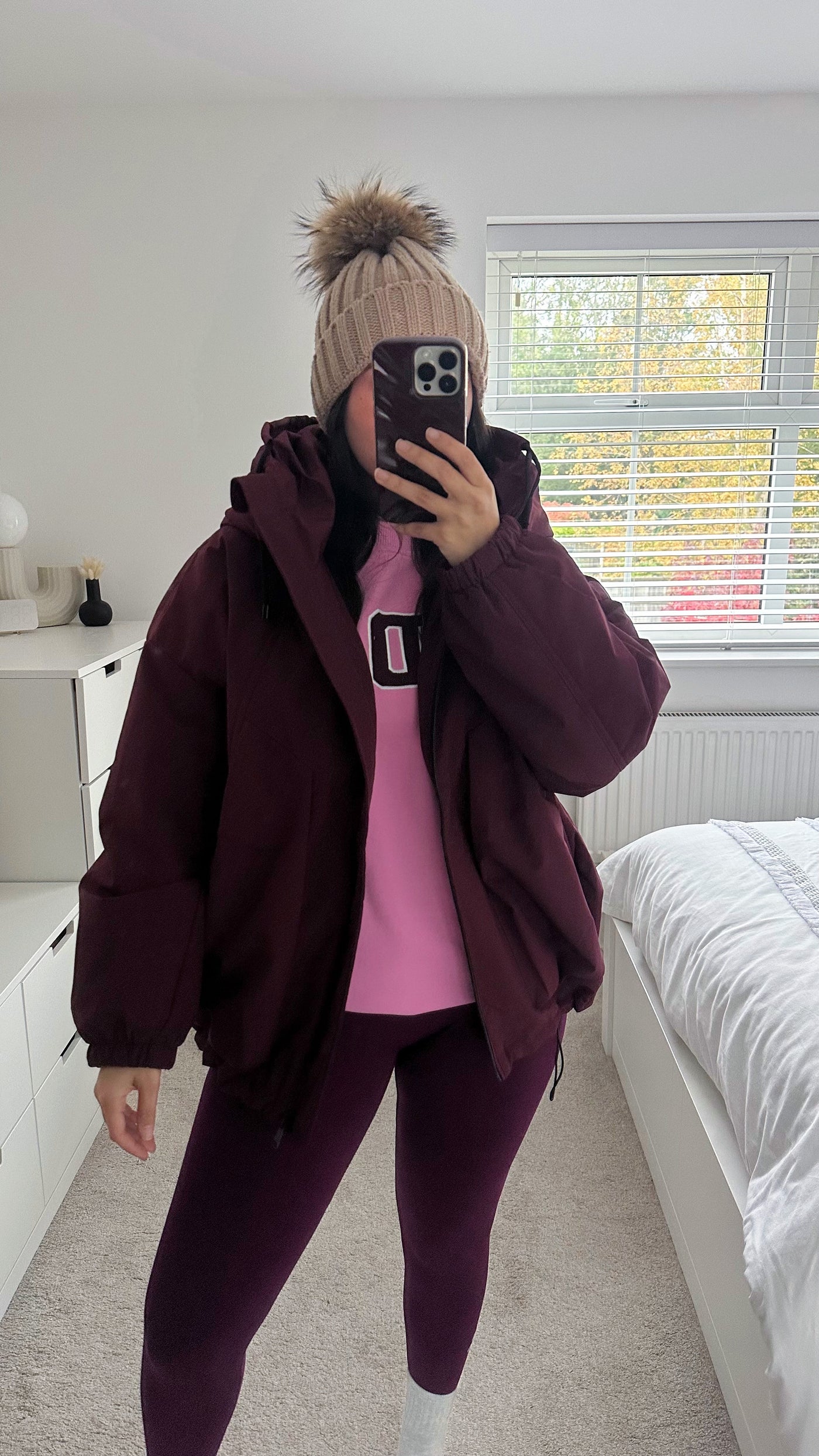 Hooded Oversized Waterproof Jacket - WINE