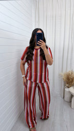 Zig Zag Crochet T-Shirt and Trousers Co-Ord - ORANGE/BROWN